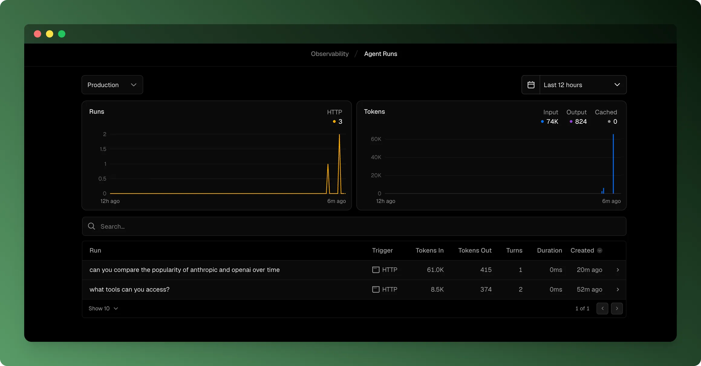 The Eve observability dashboard
